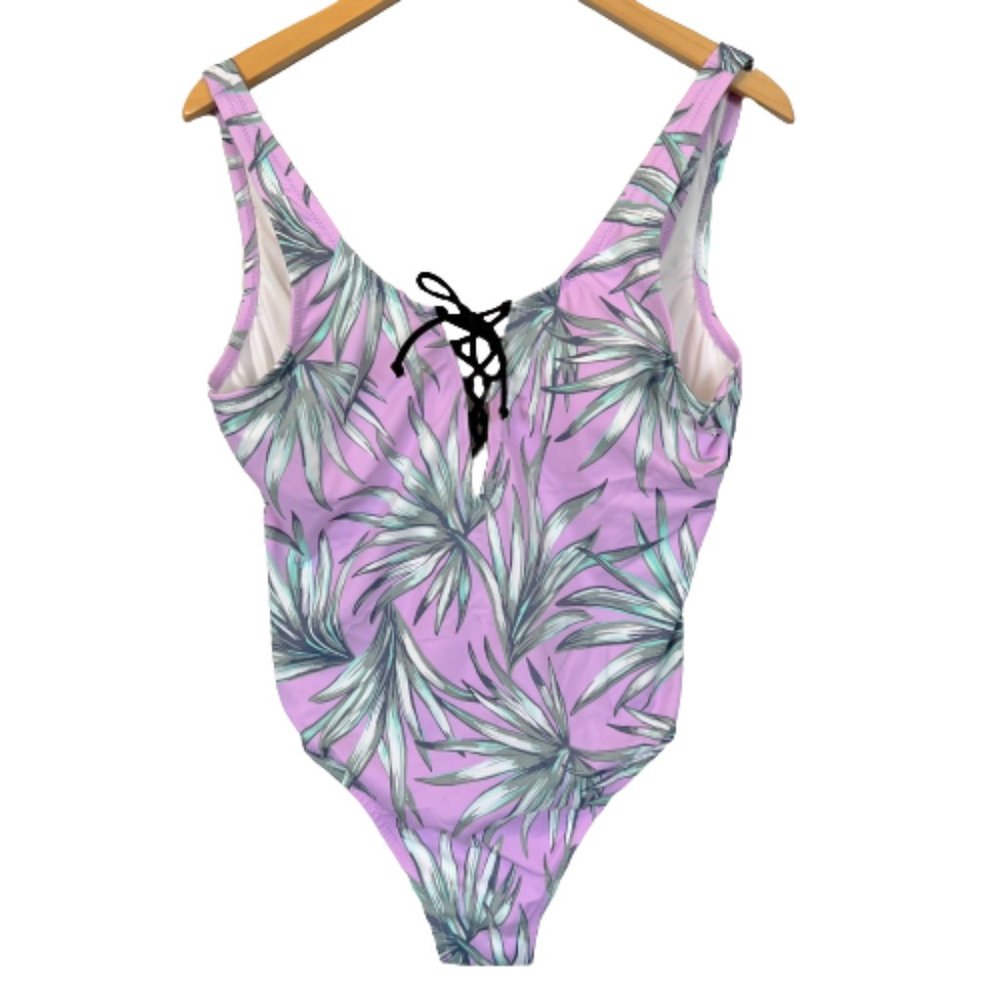 PINK Victoria's Secret One Piece Lilac Tropical Print Swimsuit Size Large